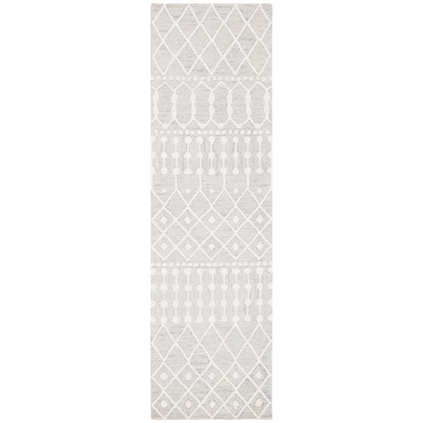 SAFAVIEH Blossom Silver/Ivory 2 ft. x 8 ft. Geometric Aztec Runner Rug