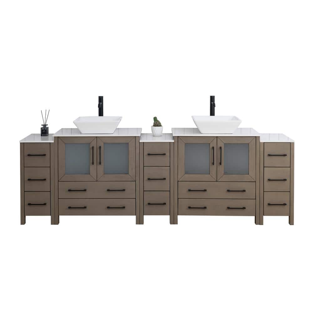 Driftwood Gray Solid Wood Double Sink Freestanding Vanity with Engineered Marble Top