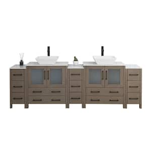 96 in. W Double Basin Driftwood Gray Bath Vanity with White Engineered Marble Top and Mirror