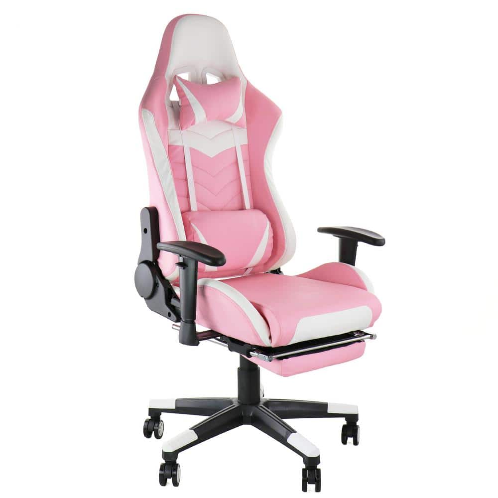 GAMEFITZ Faux Leather Swivel Gaming Chair in Pink and White