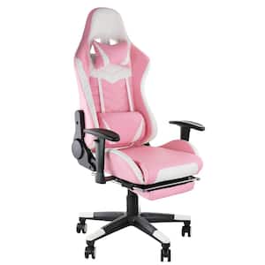 Faux Leather Swivel Gaming Chair in Pink and White