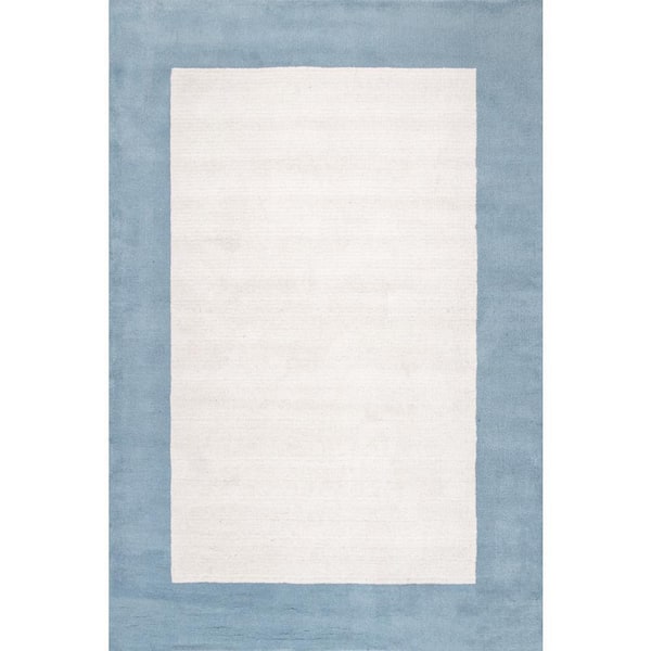 nuLOOM Paine Solid Border Baby Blue 5 ft. x 8 ft. Indoor Area Rug