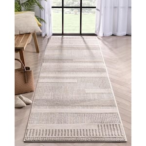 Beige 2 ft. 7 in. x 9 ft. 10 in. Runner Harlow Briar Modern Geometric Abstract Area Rug