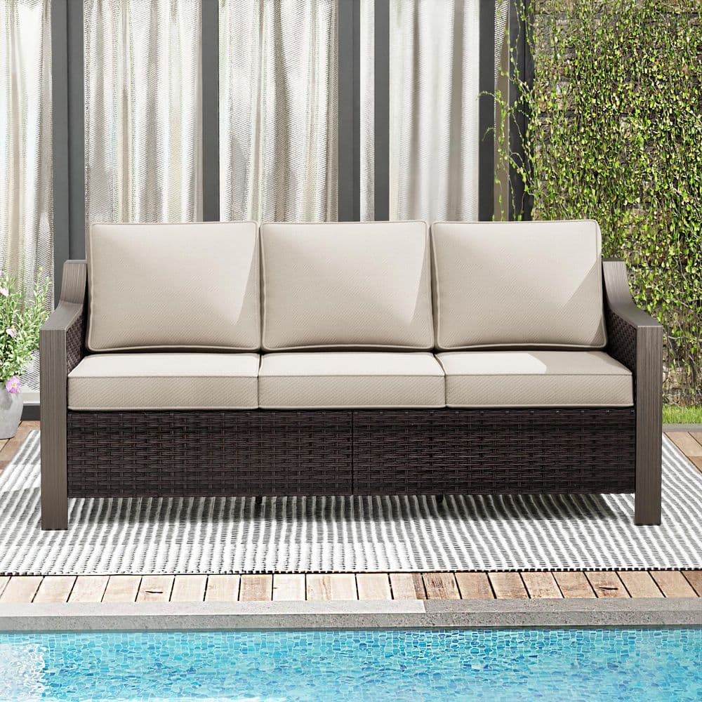 3-Seat Wicker Outdoor Patio Sectional Sofa with Beige Cushions price history on PriceWatchPro