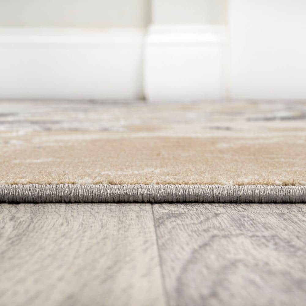 Beige and Ivory Marbled Abstract 4x6 Area Rug