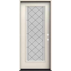 36 in. x 80 in. Left-Hand Full Lite Harris Decorative Glass Primed Fiberglass Prehung Front Door