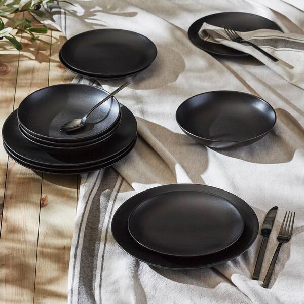 Semplice 24-Piece Black Matte Stoneware Dinnerware Set (Service