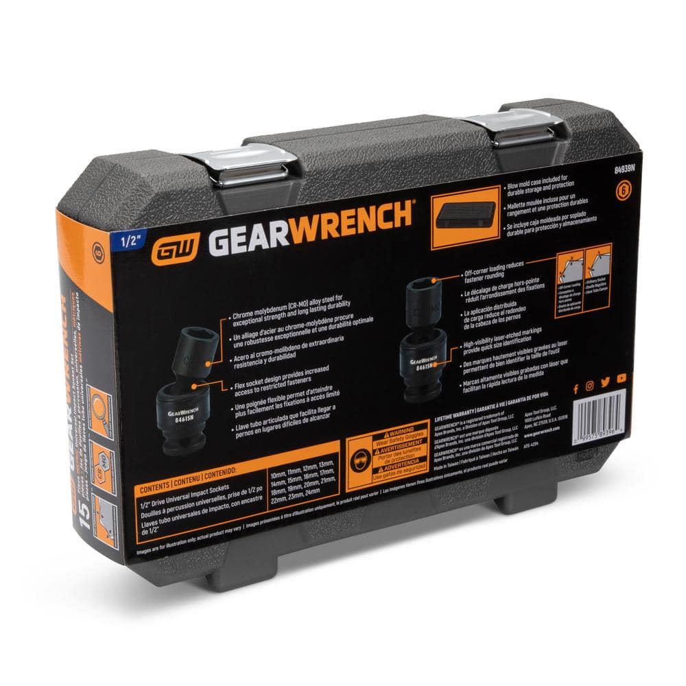15-Piece Black Chrome Molybdenum Universal Impact Socket Set