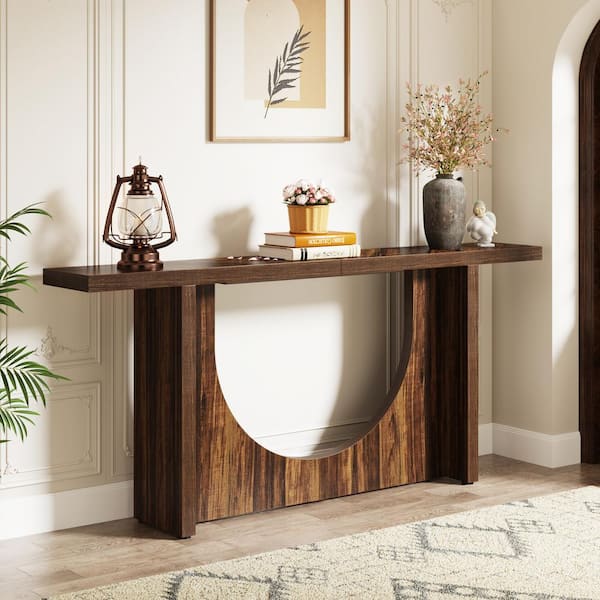 TRIBESIGNS WAY TO ORIGIN Benjamin 71 in. Rustic Brown Rectangle Wood Console Table for Entryway, Long Narrow Sofa Table for Living Room