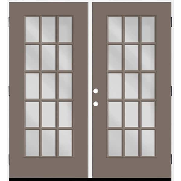 Steves & Sons Reliant 64 in. x 80 in. Full Lite 15L-SDL Clear Glass LHOS Kindling Fiberglass Double Prehung Front Door 6 in. Jamb