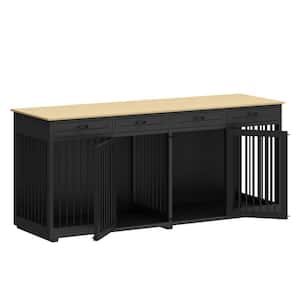 86.6 in. Wooden Dog Kennel Furniture with 4-Drawers and Dividers, Large Dog Cage Crates for 2 Large Dogs, Black