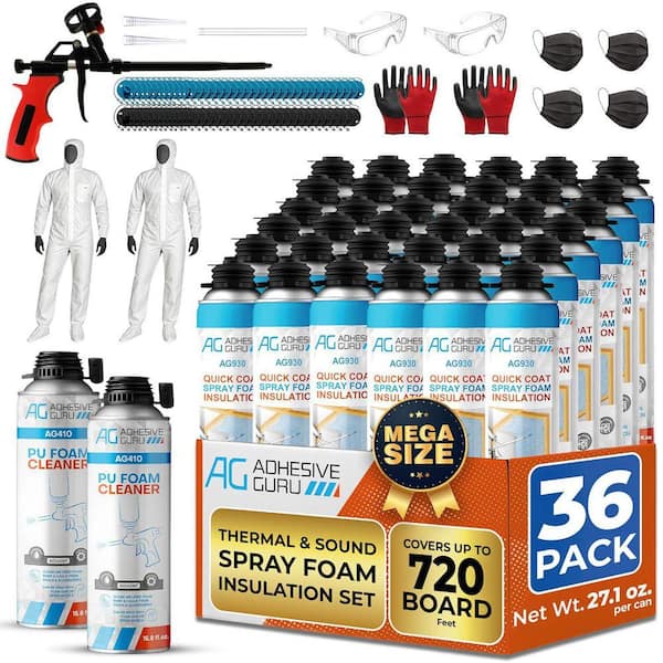 AG930S Insulation Foam All-in-One Set,36 Pack Spray Foam Sealant 32.8 oz. Foam Cleaner and Foam Gun and Safety Gear Set