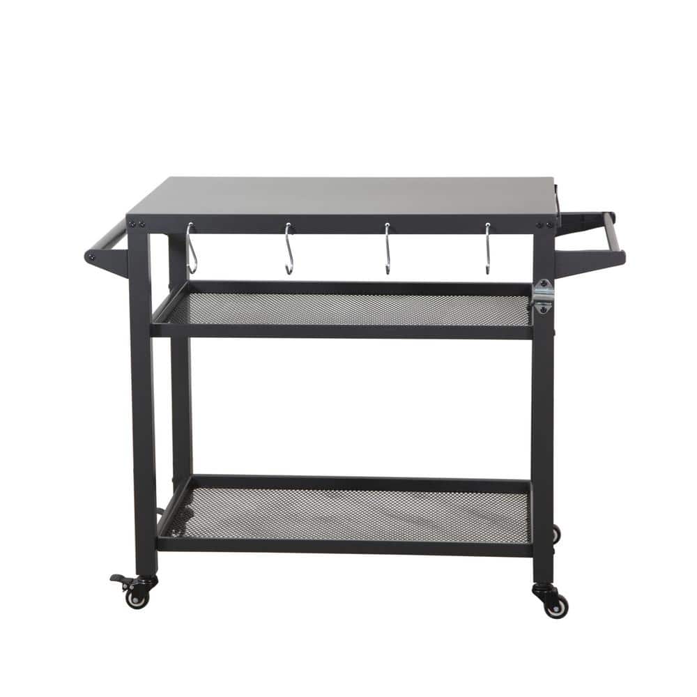 Gray 3-Shelf Outdoor Grill Cart with Wheels/Paper Towel Holder/Propane Tank