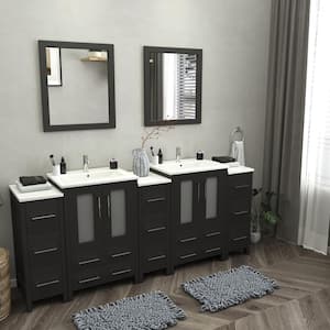 Brescia 84 in. W x 18.1 in. D x 35.8 in. H Double Basin Bathroom Vanity in Espresso with Top in White Ceramic and Mirror