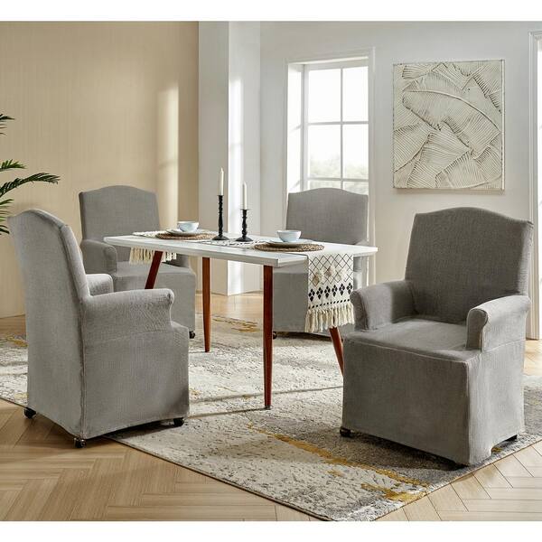 JAYDEN CREATION Adelina Grey Traditional Roll Arm Dining Chair with Hooded Caster Wheels Set of 4