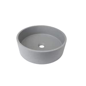 Round Concrete Vessel Bathroom Sink in Gray without Faucet and Drain