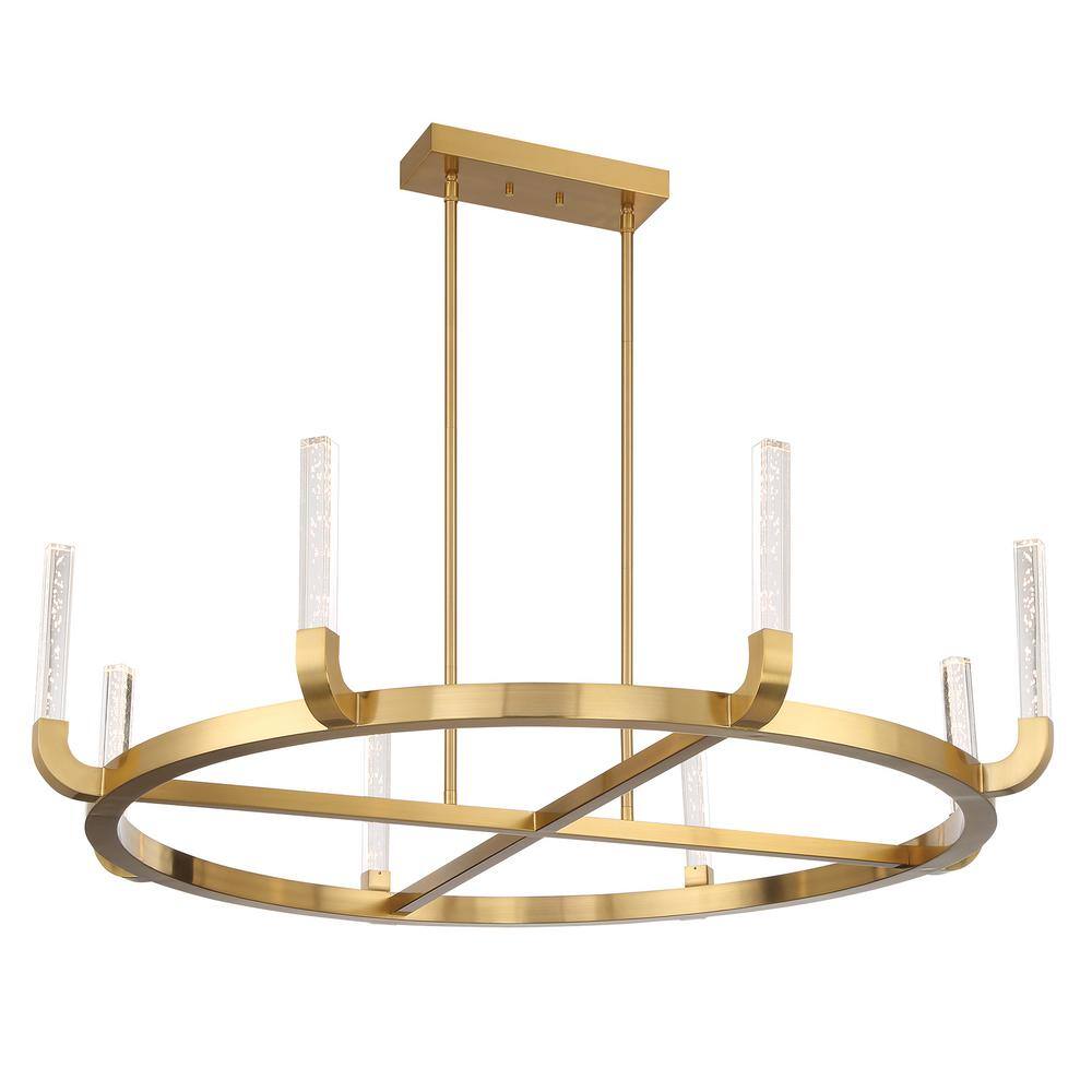 Warm Brass 8-Light LED Linear Chandelier with Clear Seeded Acrylic Shades
