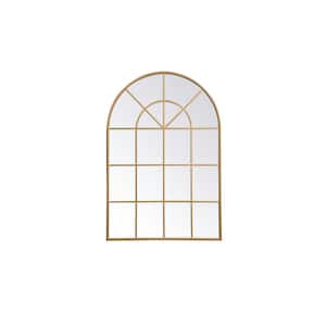 Timeless Home 36.25 in. W x 53.13 in. H x Midcentury Modern Windowpane Metal Window Brass Mirror