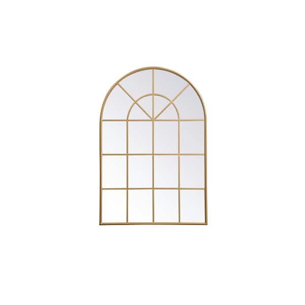Unbranded Timeless Home 36.25 in. W x 53.13 in. H x Midcentury Modern Windowpane Metal Window Brass Mirror