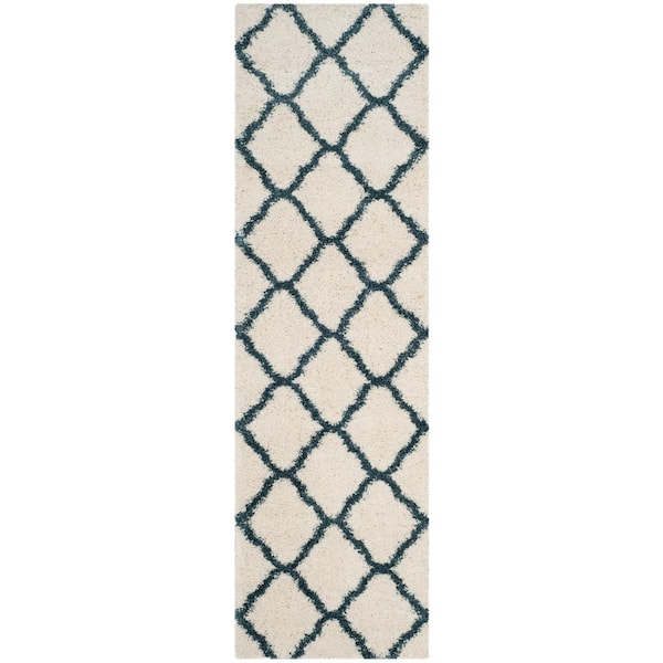 Hudson 2 ft. x 10 ft. Ivory/Steel Blue Geometric Runner Rug