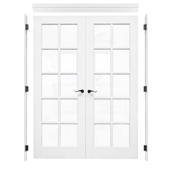 56 in. x 96 in. 10-Lite Clear Glass Universal White Solid Core Glass Double Prehung French Door plus Quick Assemble Jamb