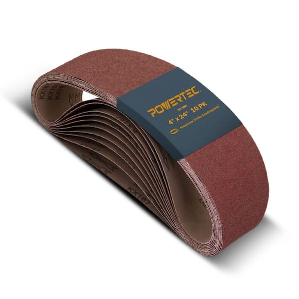 ‎POWERTEC 4 in. x 24 in. 60-Grit Aluminum Oxide Sanding Belts for Oscillating Belt and Spindle Sander (10-Pack)