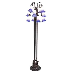 Pond Lily 63 in Mahogany Bronze Victorian 12 Light Dimmable Tree Floor Lamp with Glass Cylinder Shade