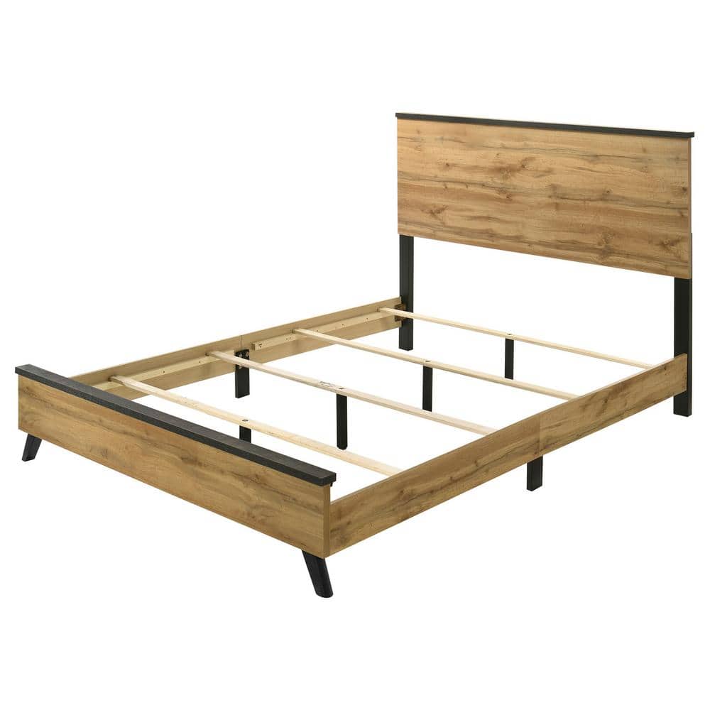 Kaywood Natural Pine and Beige Upholstered King Panel Bed