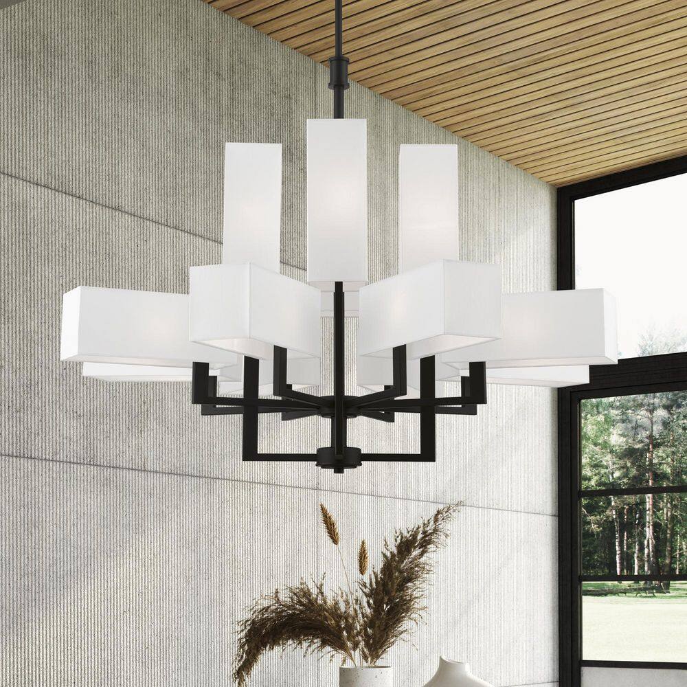 Rubix Black 12-Light Chandelier with Off-White Shades