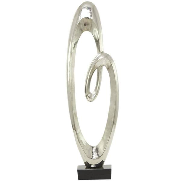 Litton Lane Silver Aluminum Swirl Abstract Sculpture with Black Base 043247  - The Home Depot