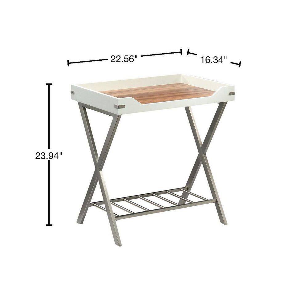 Pearl Oak and Blaze Acacia Tray Top Side Table with Metal Accents
