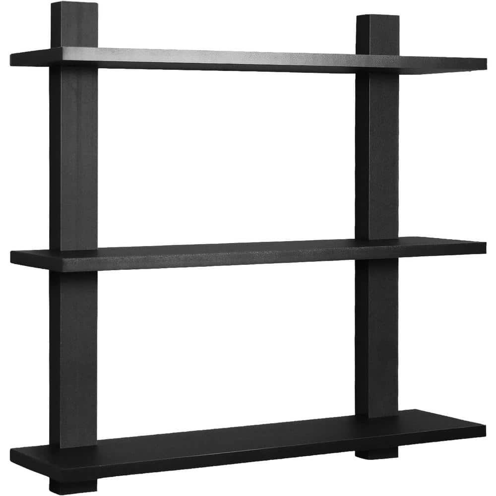 6 in. x 23.5 in. x 23.5 in. 3-Tier Wood Black Decorative Wall Shelves with Brackets