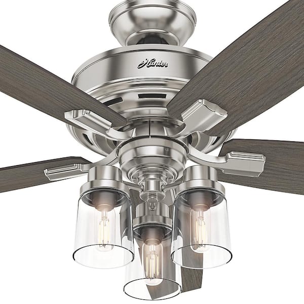 Hunter Fan 52 inch Brushed Nickel Ceiling Fan with Light Kit & Remote Control 