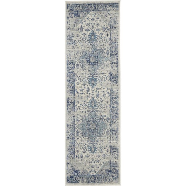 2 ft. x 7 ft. White Medallion Washable Runner Area Rug