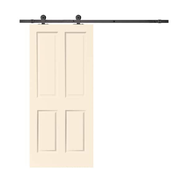 CALHOME 30 in. x 80 in. Beige Stained Composite MDF 4 Panel Interior Sliding Barn Door with Hardware Kit