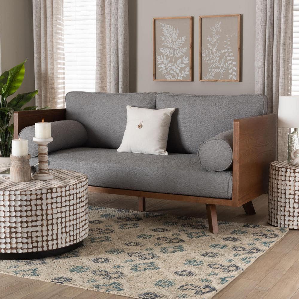 Uriel 72" Grey Boucle Fabric Lawson Sofa with Wood Frame