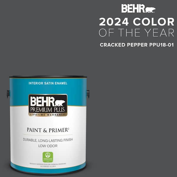 BEHR PREMIUM PLUS 1 gal. #PPU18-01 Cracked Pepper Satin Enamel Low Odor Interior Paint & Primer
