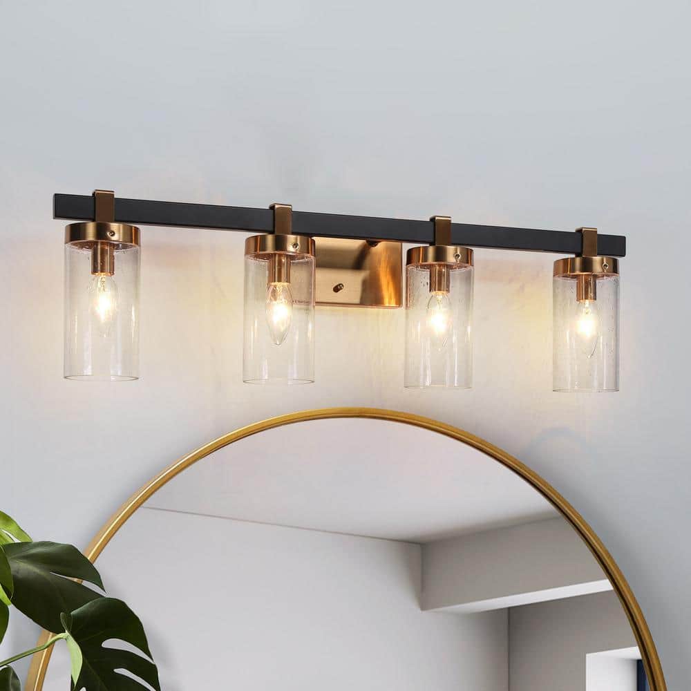 Zevni 28 in. 4Light Transitional Brass Bathroom Vanity Light, Modern