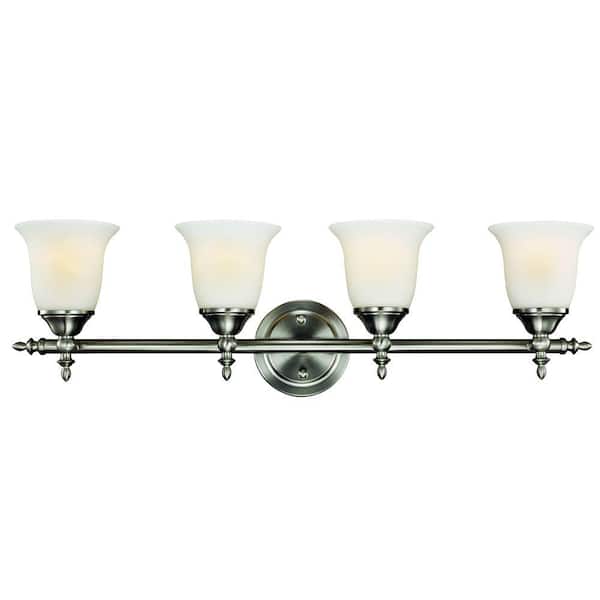 Hampton Bay Olgelthorpe 4-Light Brushed Nickel Bathroom Vanity Light Fixture, Dimmable LED Soft White Bulbs Included