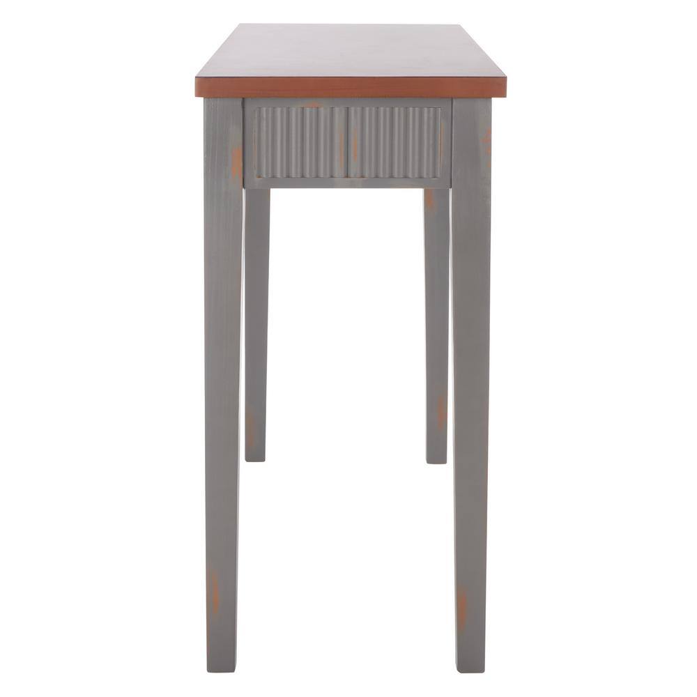 Beale Chic Taupe and Oak Wood Console Table with Fluted Storage Drawer
