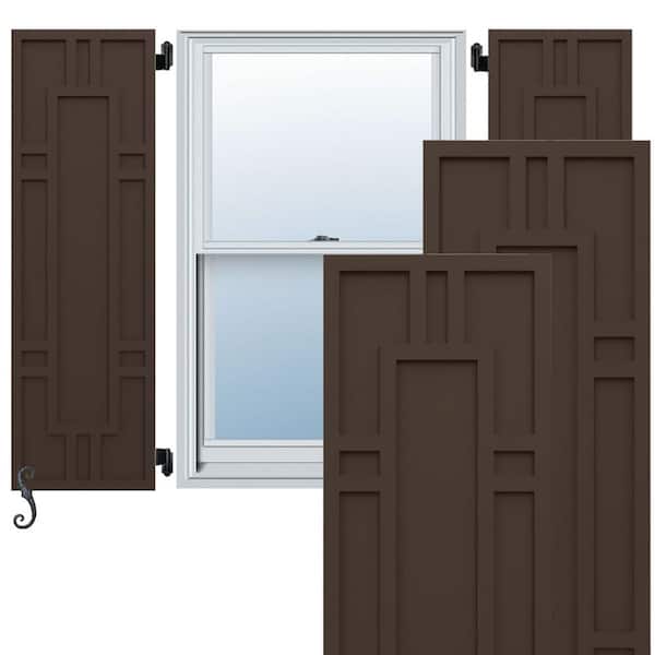 Ekena Millwork EnduraCore Hastings 12-in W x 48-in H Raised Panel Composite Shutters Pair in Raisin Brown