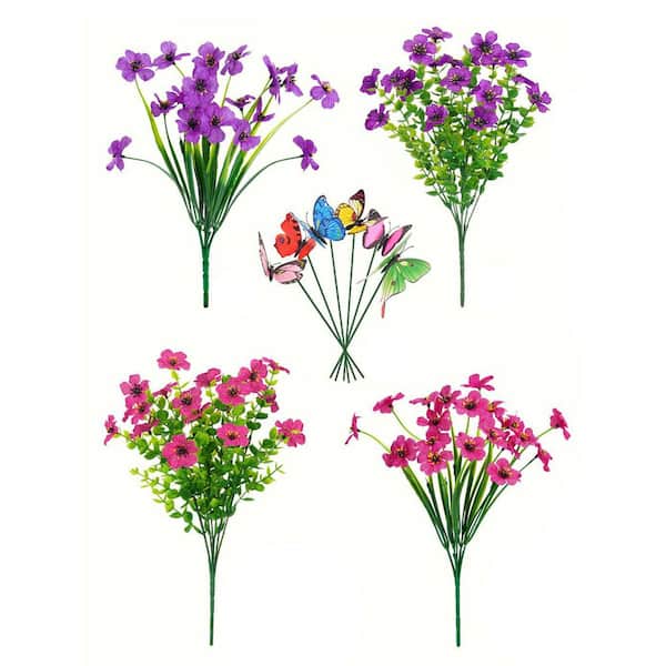 Unbranded 3 in. 12 Bundles UV Resistant Artificial Flowers Fuchsia Rose Red Faux Outdoor Plants for Garden Porch Window Box Decor