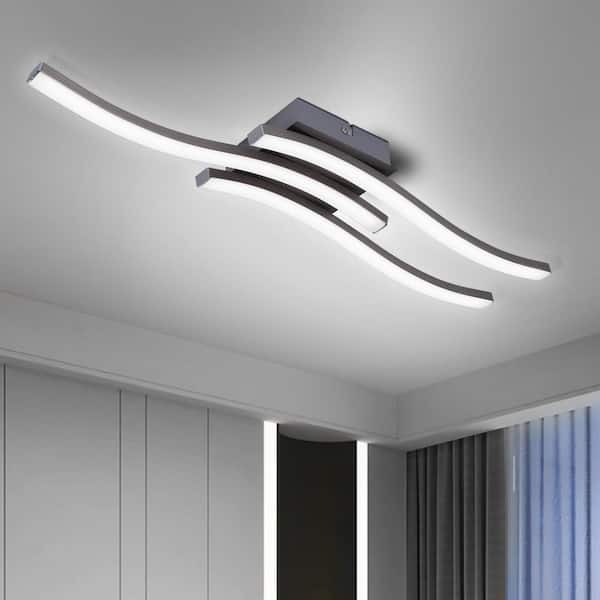 EDISLIVE Georgina Modern 3-Light 18 in. Satin Nickel Dimmable Integrated LED Flush Mount Curved Minimalist Ceiling Light