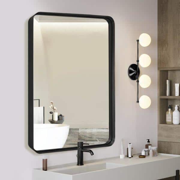 Miscool July 24 in. x 36 in. Modern Rectangle Aluminum Alloy Framed Black Decorative Mirror