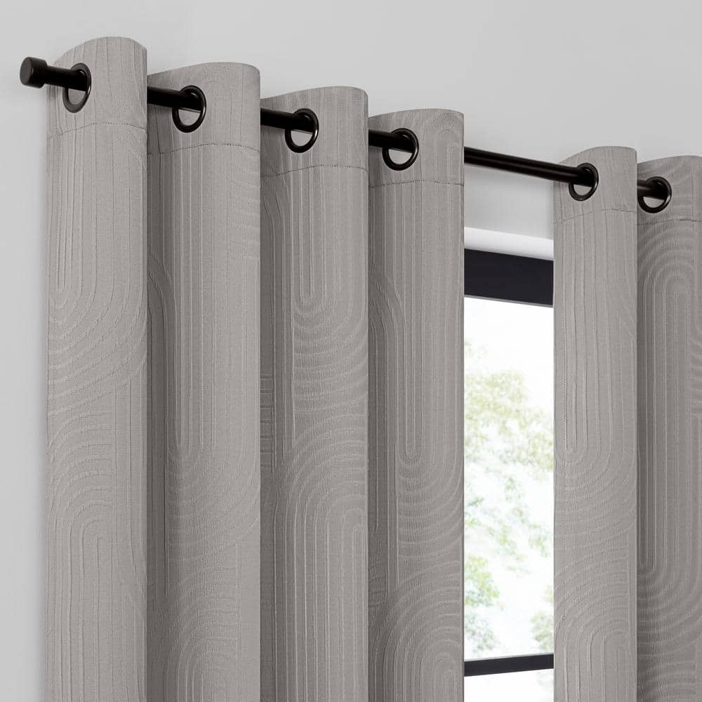 Cement Gray Polyester Wave Geometric Light Filtering Curtain Panel, 84x50