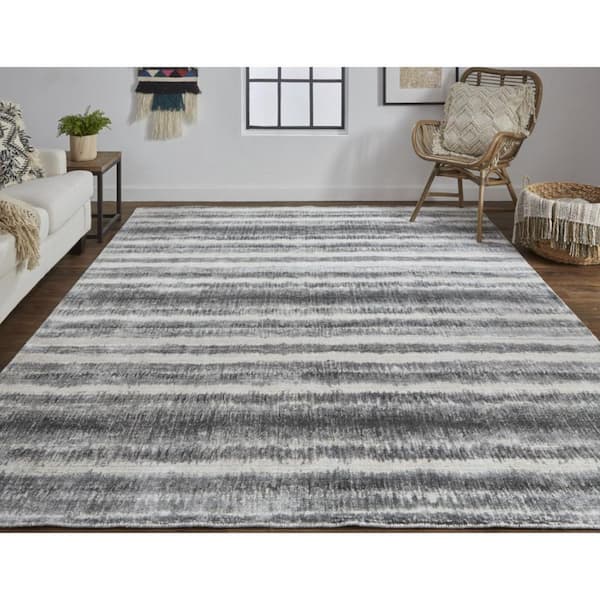 2 X 8 Gray, Black Abstract Area Rug