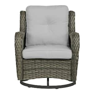 Patio Swivel Wicker Bistro Set for Patio Porch Pool Outdoor Rocking Chair with Light Gray Cushion (Set of 1)