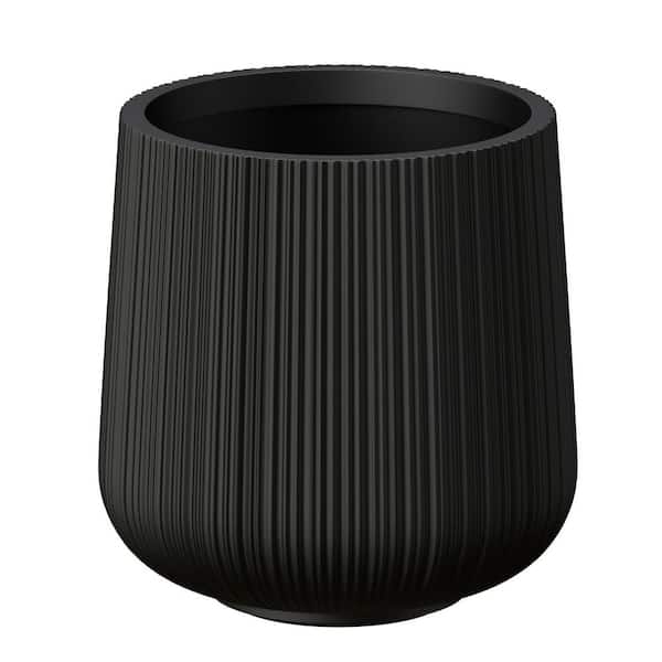 13 in. Medium Charcoal Black Concrete Round Planter / Pot with Drainage Holes