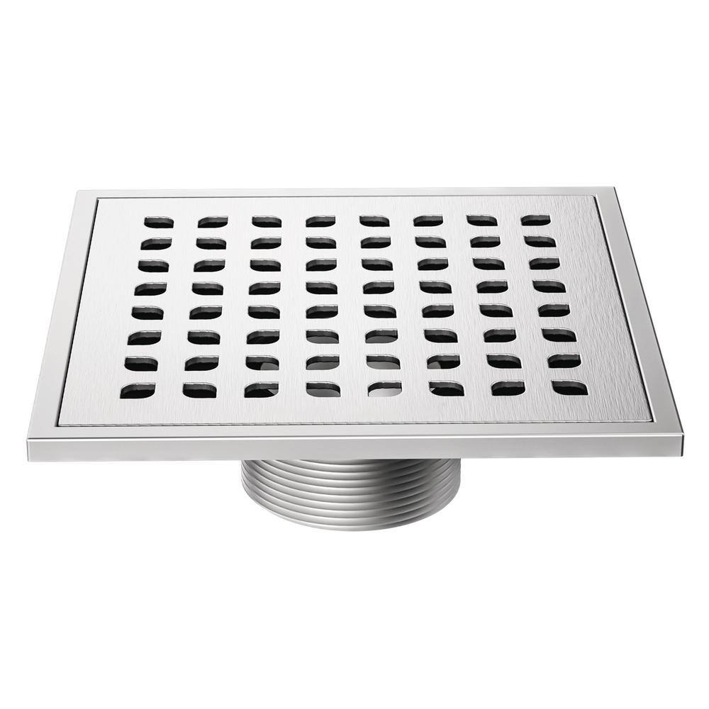 6" Square Brushed Stainless Steel Shower Drain with PVC Flange