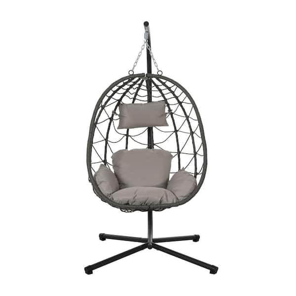 JimsMaison 1-Person Steel Patio Swing with Grey Cushions